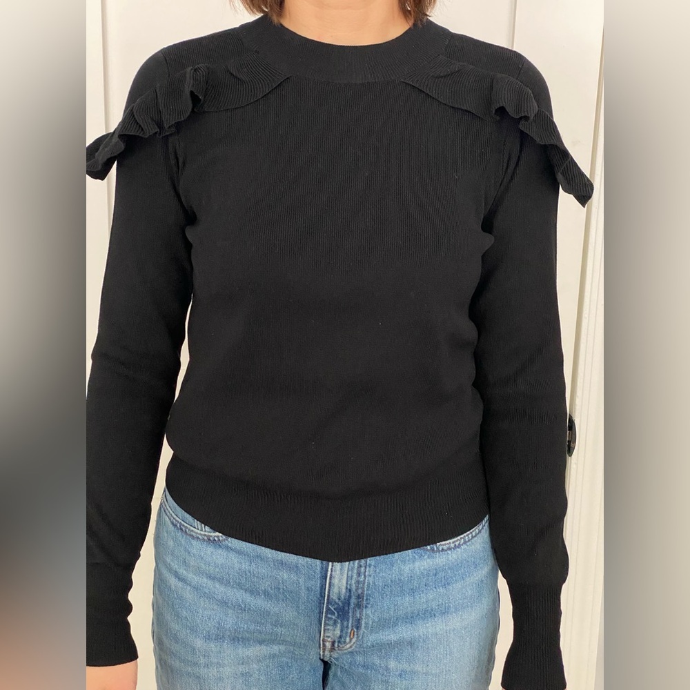 Design Lab Black Ruffled Long Sleeve Sweater Jumper Size S Petite Goths